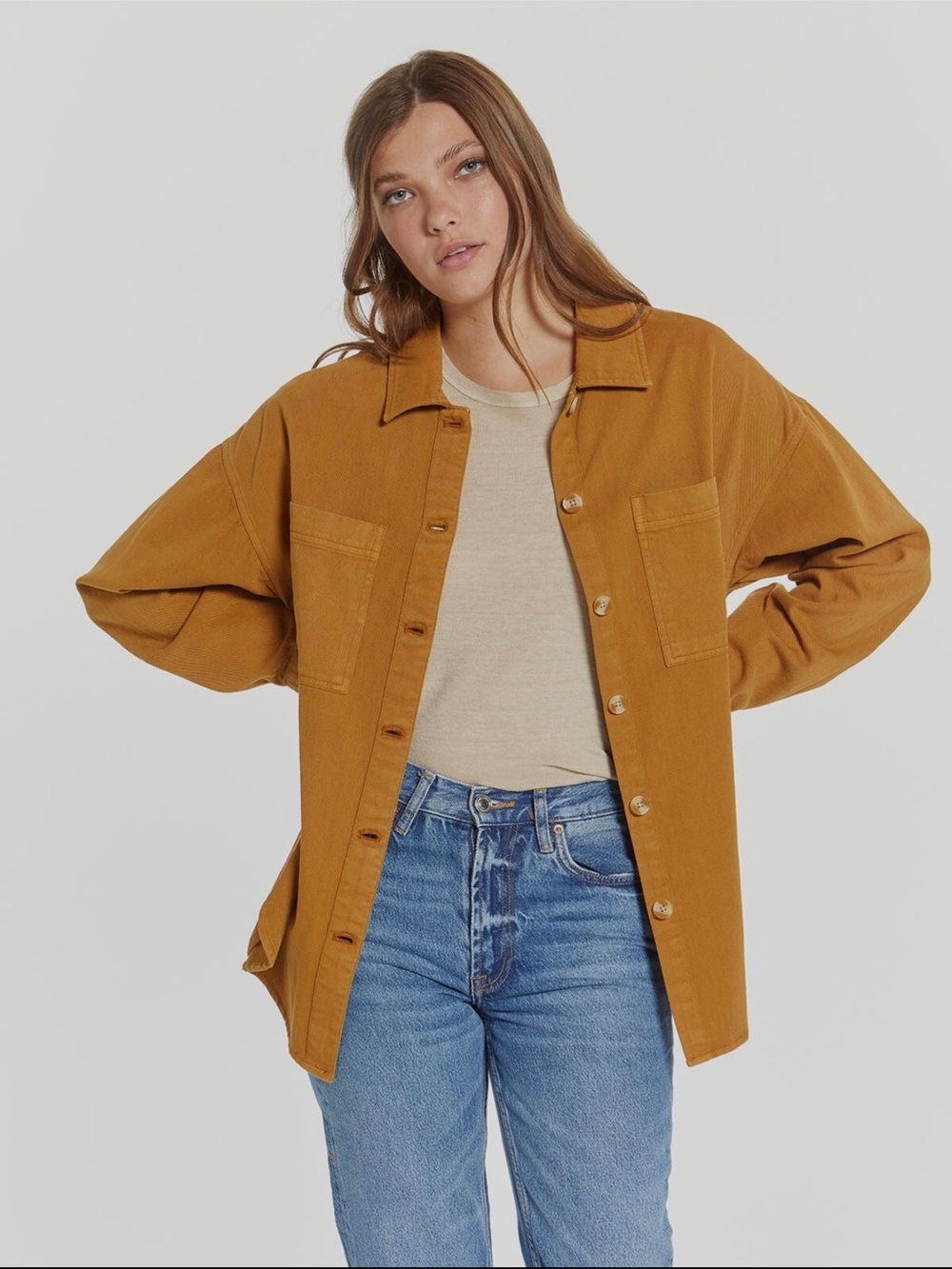 Thread & Supply Mustard Oversized Shirt Jacket Shacket S, M